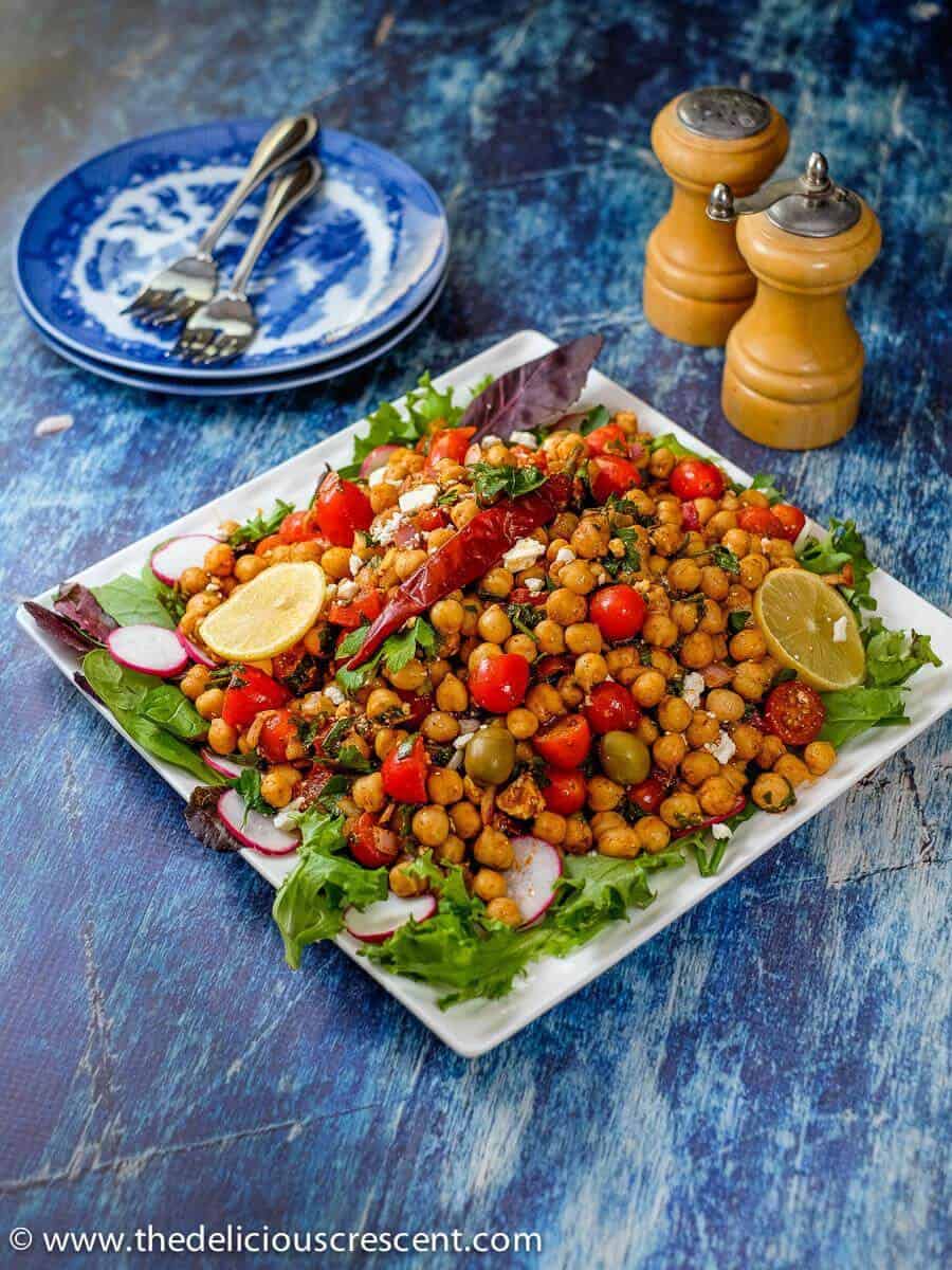 Mediterranean Chickpea Salad placed on the table