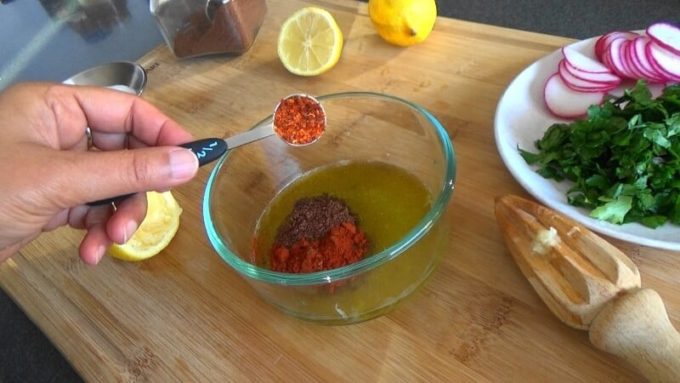 Addition of red pepper flakes to the salad dressing for the Mediterranean Chickpea Salad