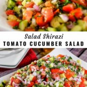 Different views of tomato cucumber salad.