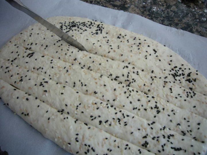 Sesame and black seeds sprinkled on Persian flat bread.