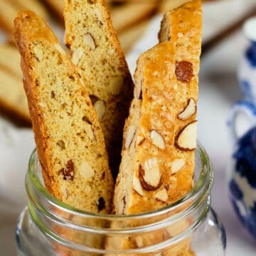 Almond biscotti cookies in a jar.