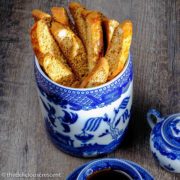 Anise almond biscotti arranged in a cookie jar.
