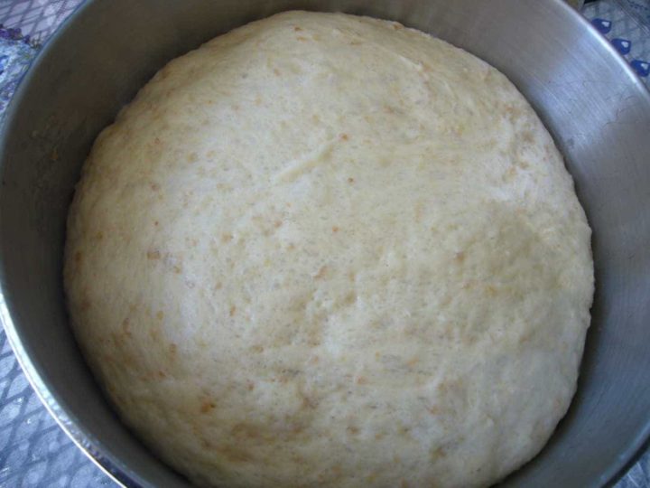 Yeast dough after doubling in bulk.