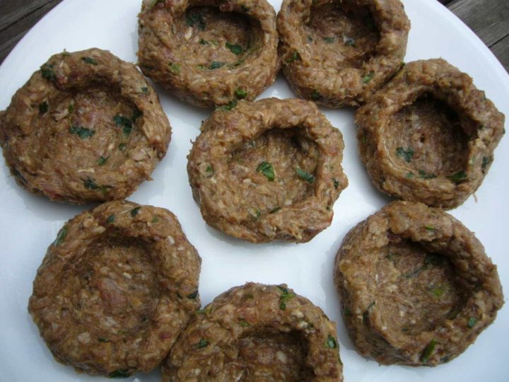 Meatballs prepared for stuffing to make creamy cauliflower stuffed meatballs (Pasha's kofta).