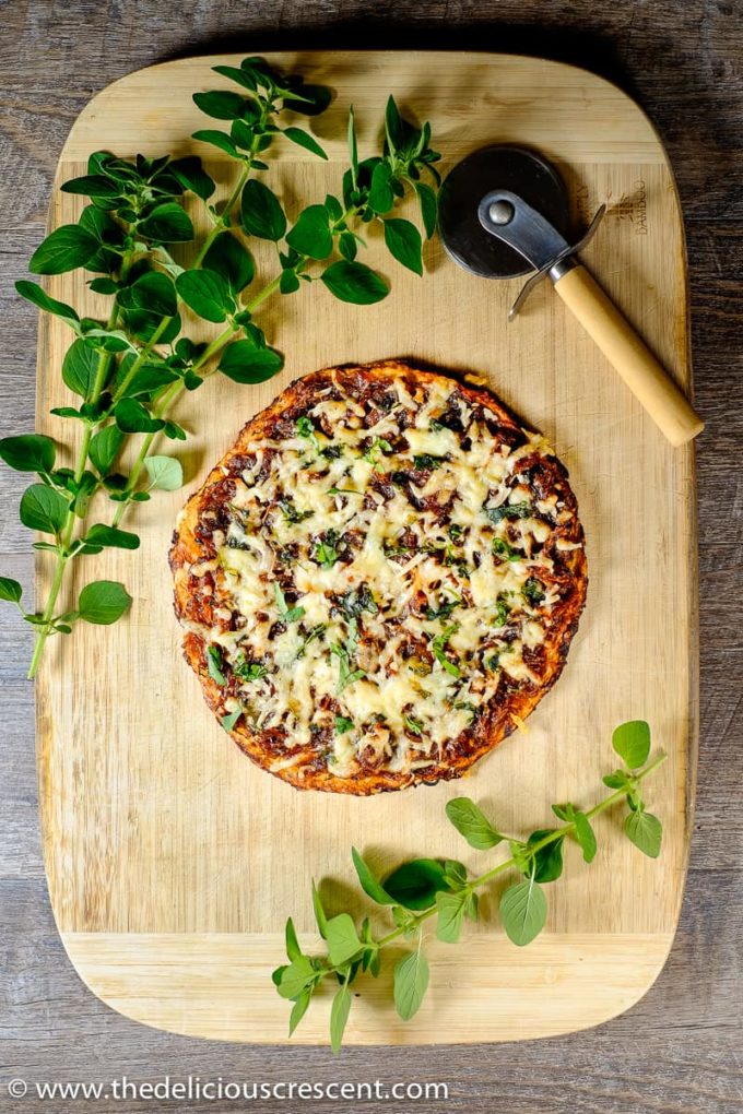 Low Carb French Onion Pizza served on a table