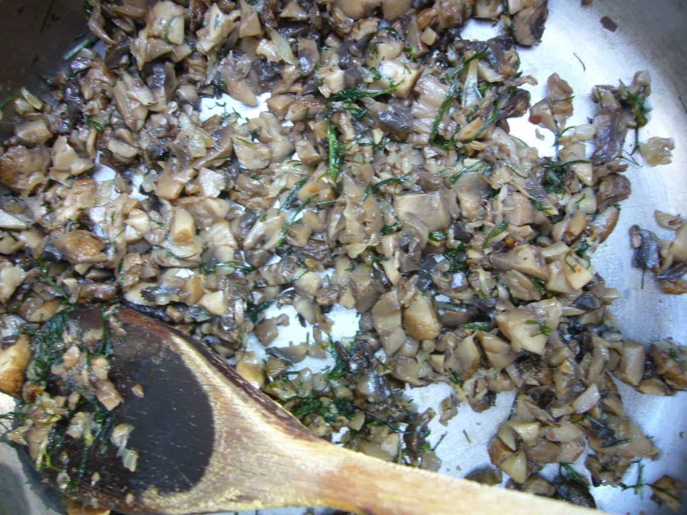 Minced mushrooms sauteed with onions and herbs.