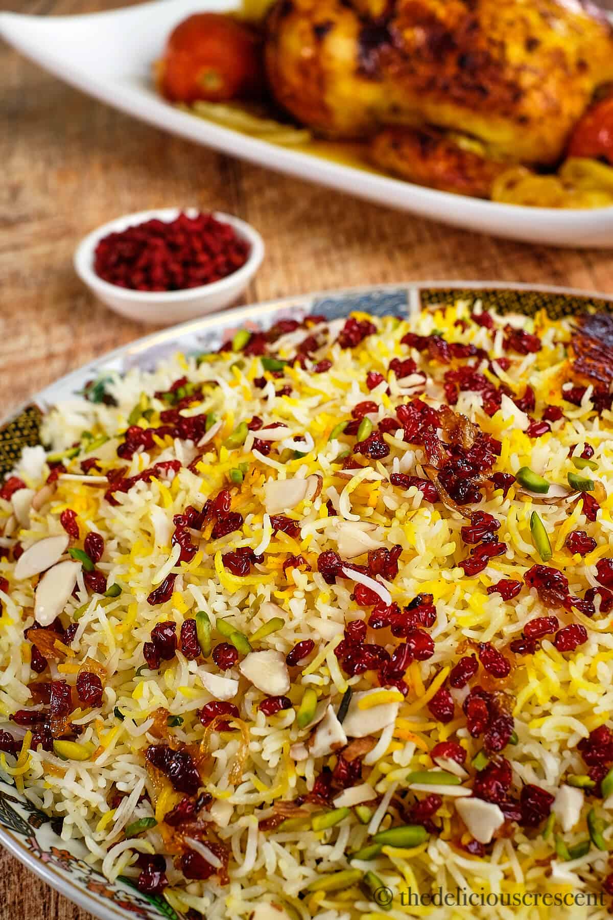 Persian barberry rice served with saffron chicken.
