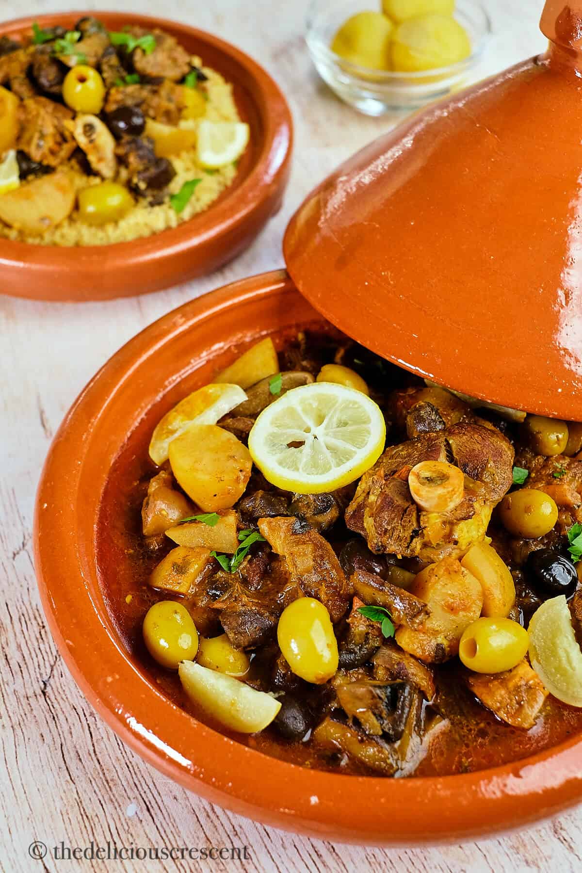 Moroccan lamb stew in a tagine pot.