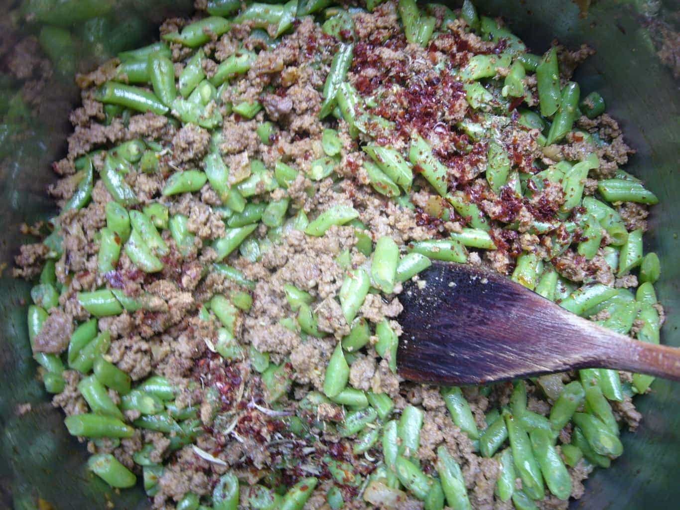 Green beans good with ground meat and spices to make green bean rice.