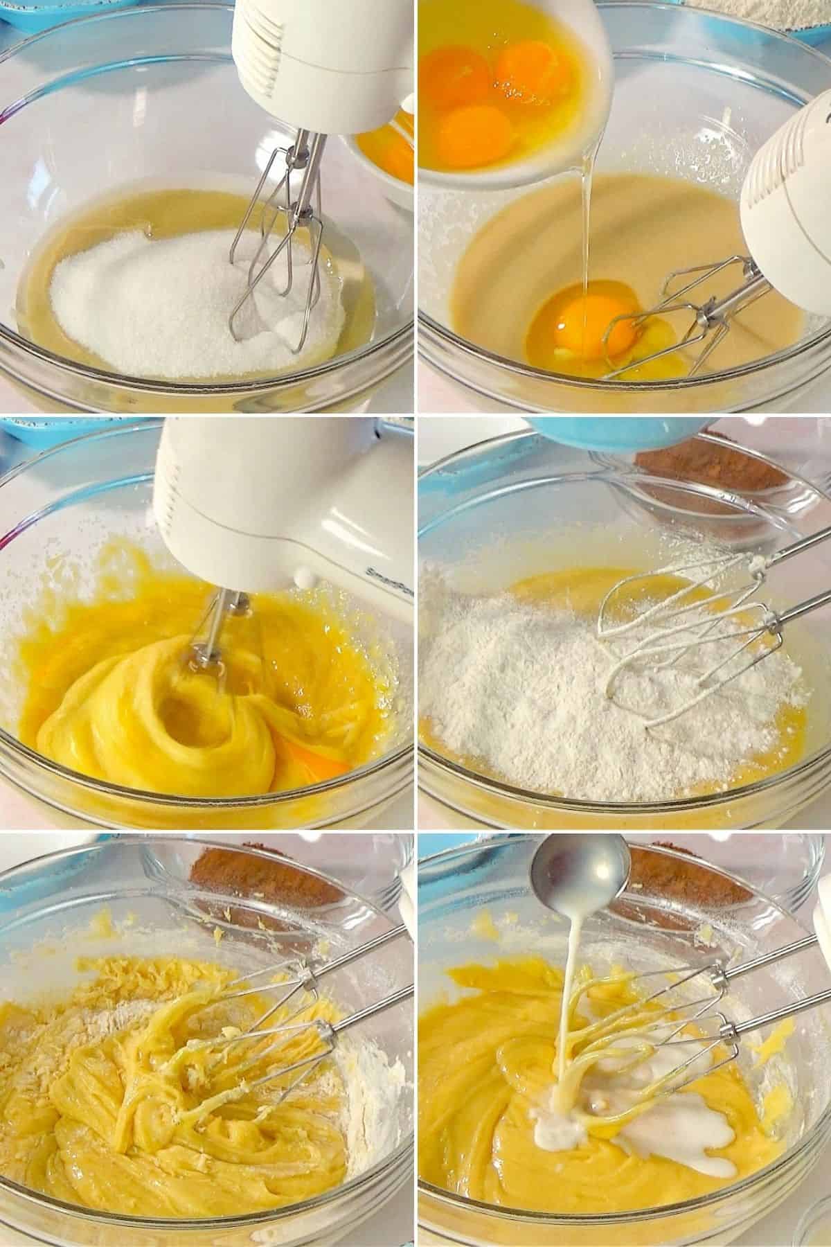 Step by step process of making plain cake batter.