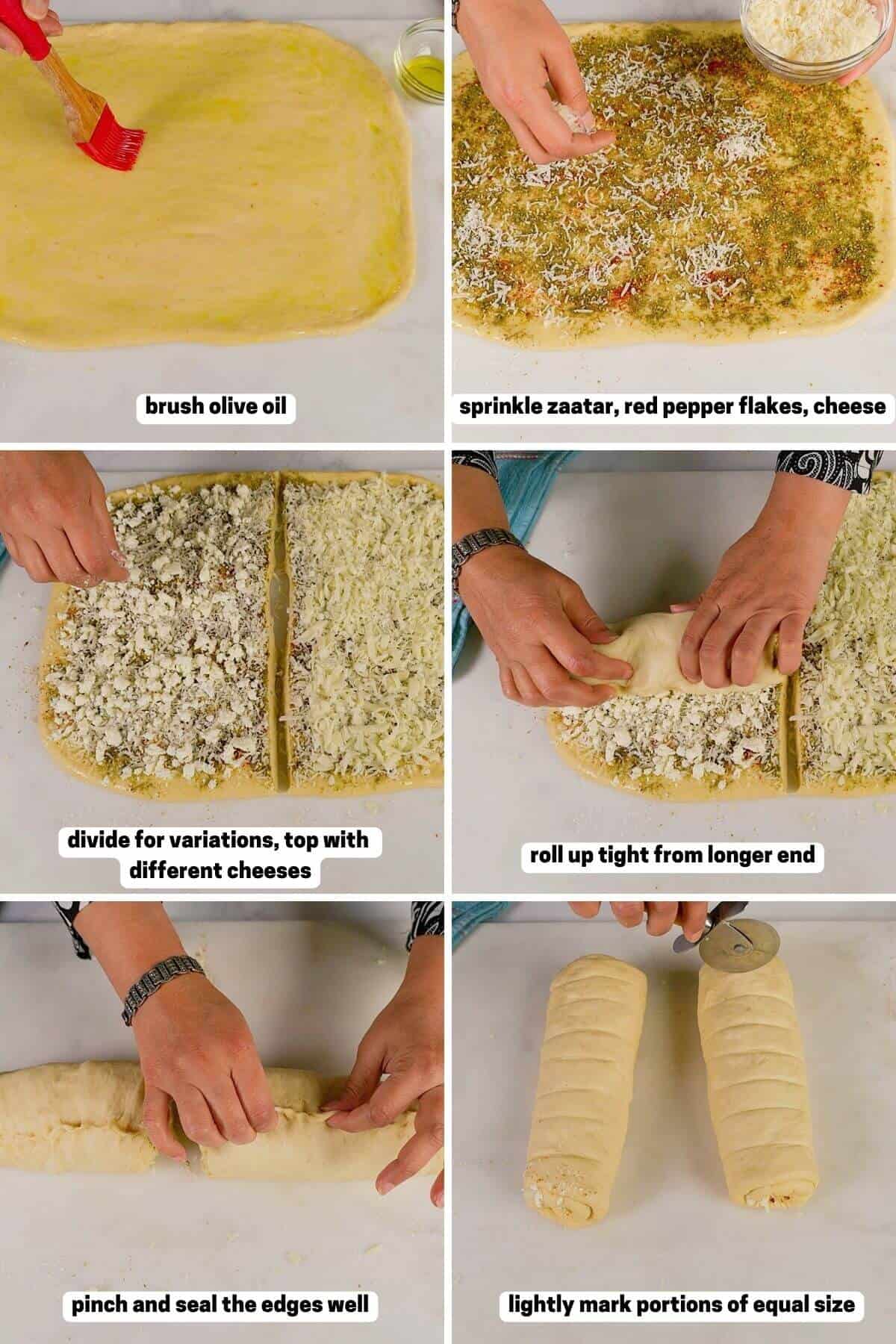 Filling the bread roll dough.