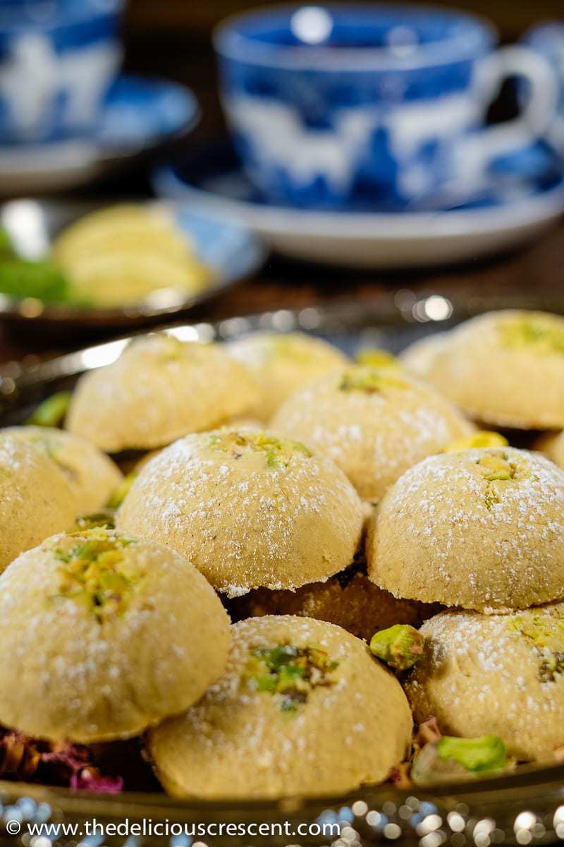 Close up view of gluten free cookies with pistachios.