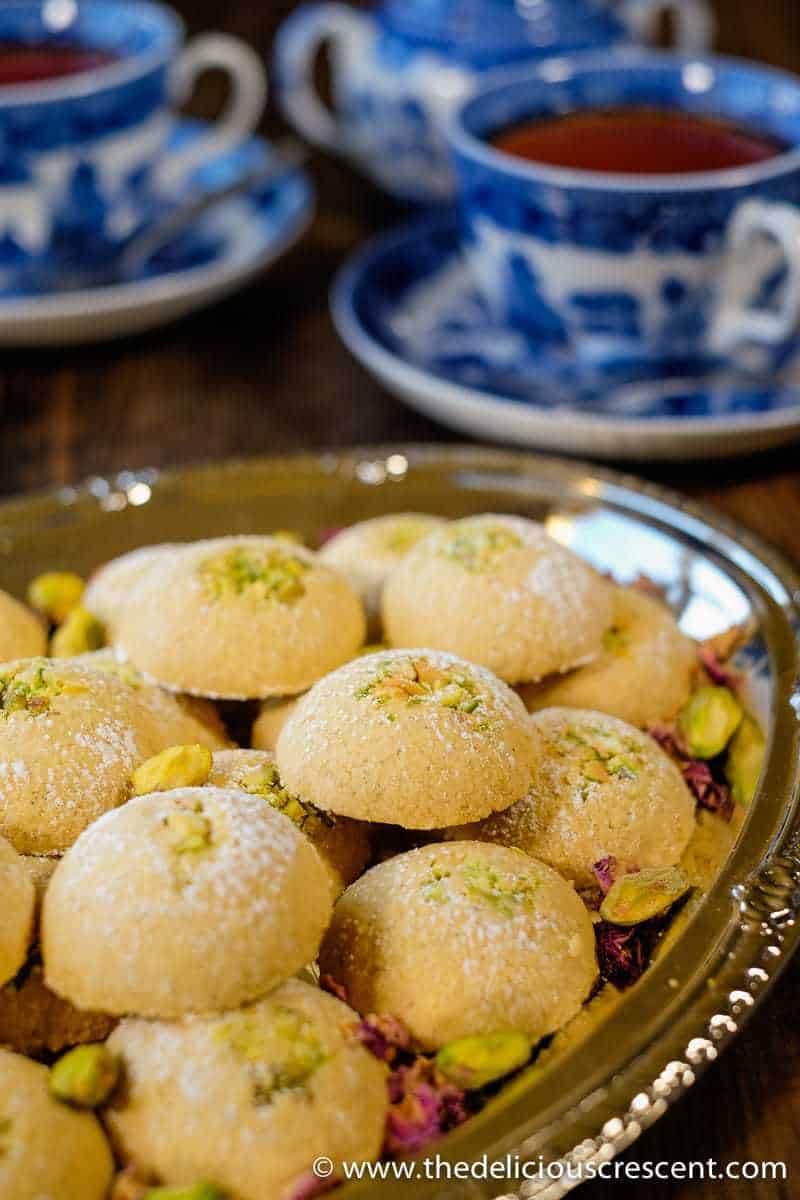 Persian chickpea cookies served with tea.
