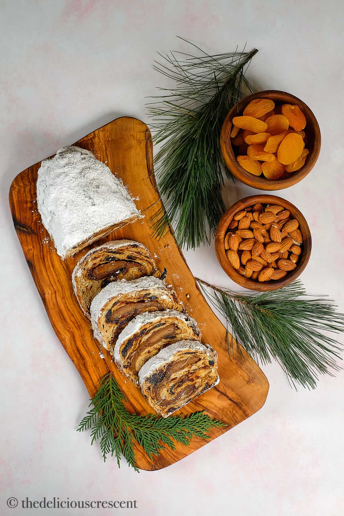 Overhead view of a German holiday treat served on the table.