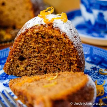 Sweet potato cake slices served on a plate.