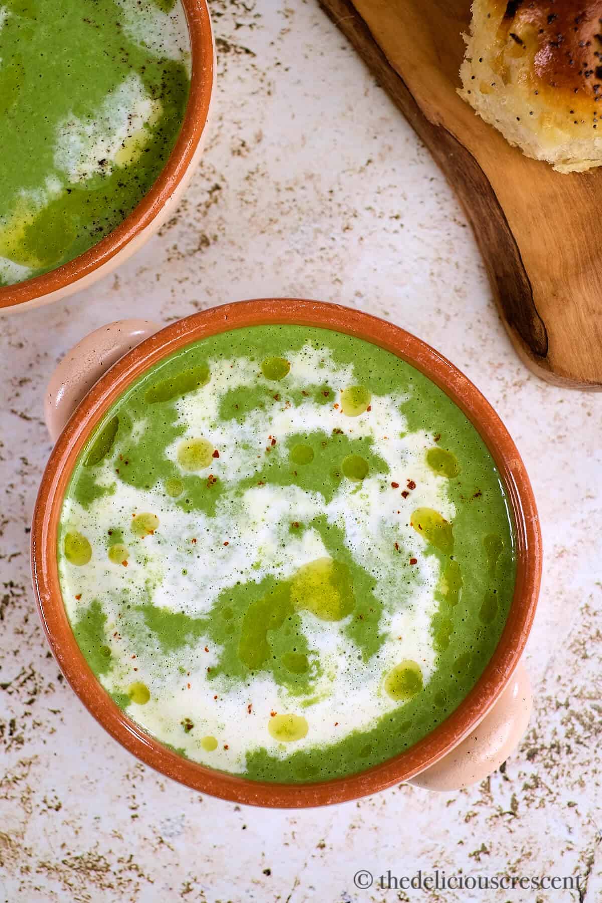 Creamy soup served in bowls.