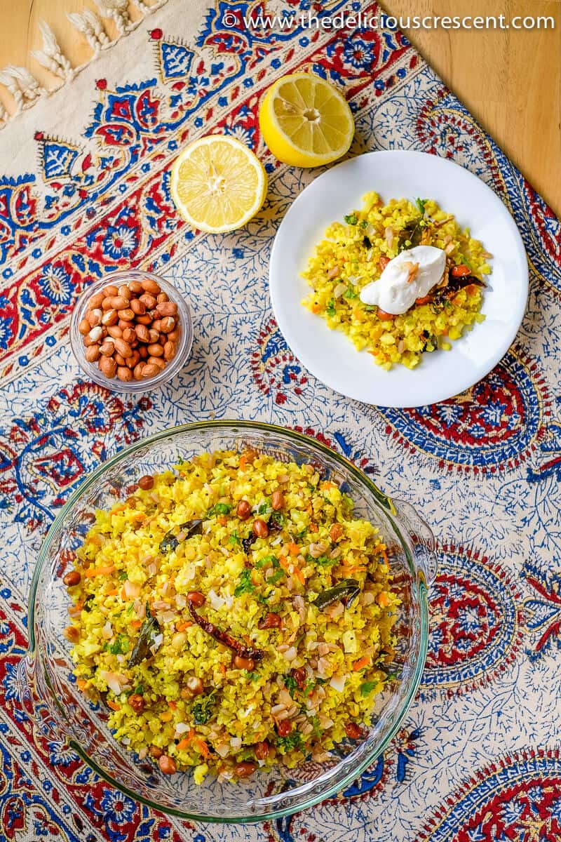 Cauliflower lemon rice with farro is a south Indian style dish that is spicy, tangy and so tasty. The light and fluffy cauliflower "rice" is paired with the chewy bite of farro, all wrapped in a lemony taste and aromatic spices.