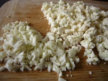 Indian Style Cauliflower Lemon Rice. Chop the cauliflower into small pieces before processing it into rice grain size.