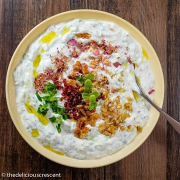 Persian cucumber yogurt salad served in a bowl.