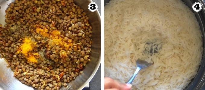 Preparing the lentils and cooking the rice for Lentil cranberry rice.