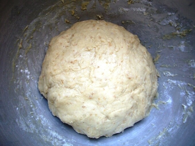 The dough prepared for making German blueberry bread