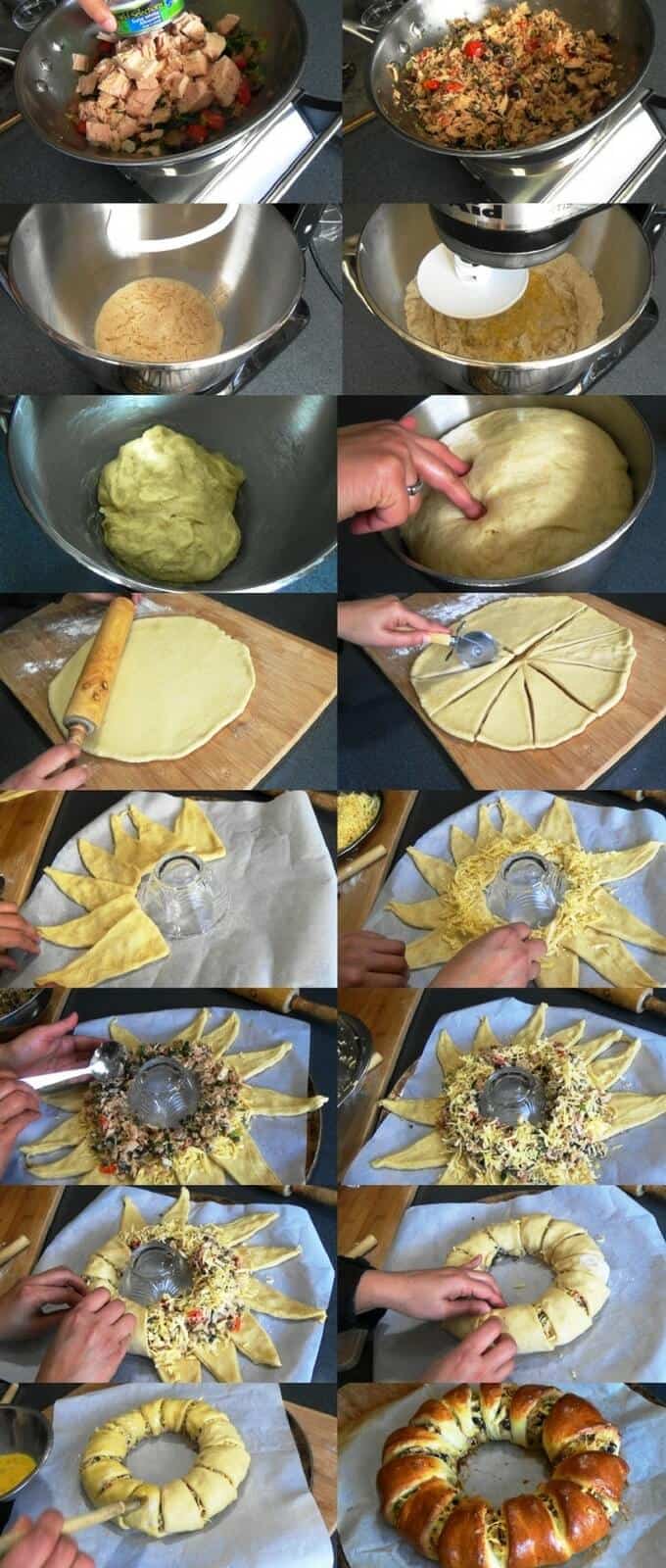 Step by step preparation of tuna melt crescent ring