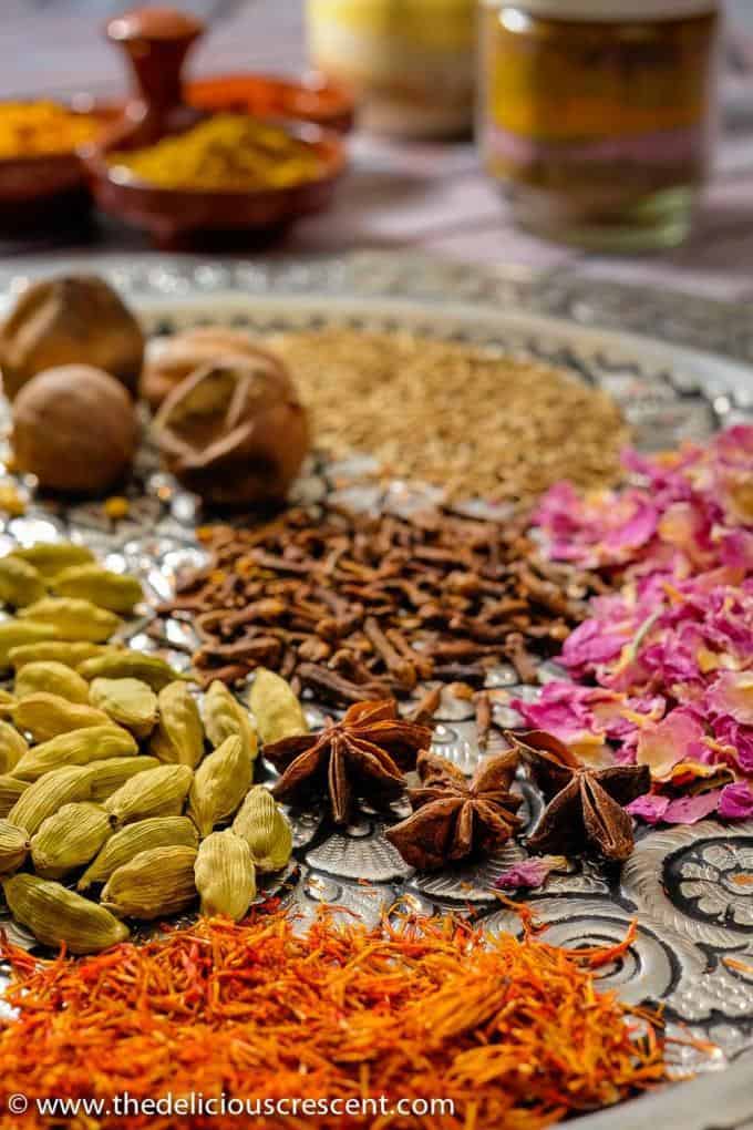 Spices for making advieh, the Persian spice mix