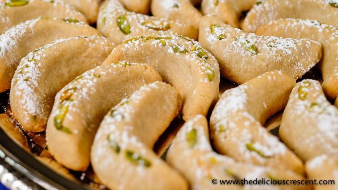 A close up shot of German crescent cookies.