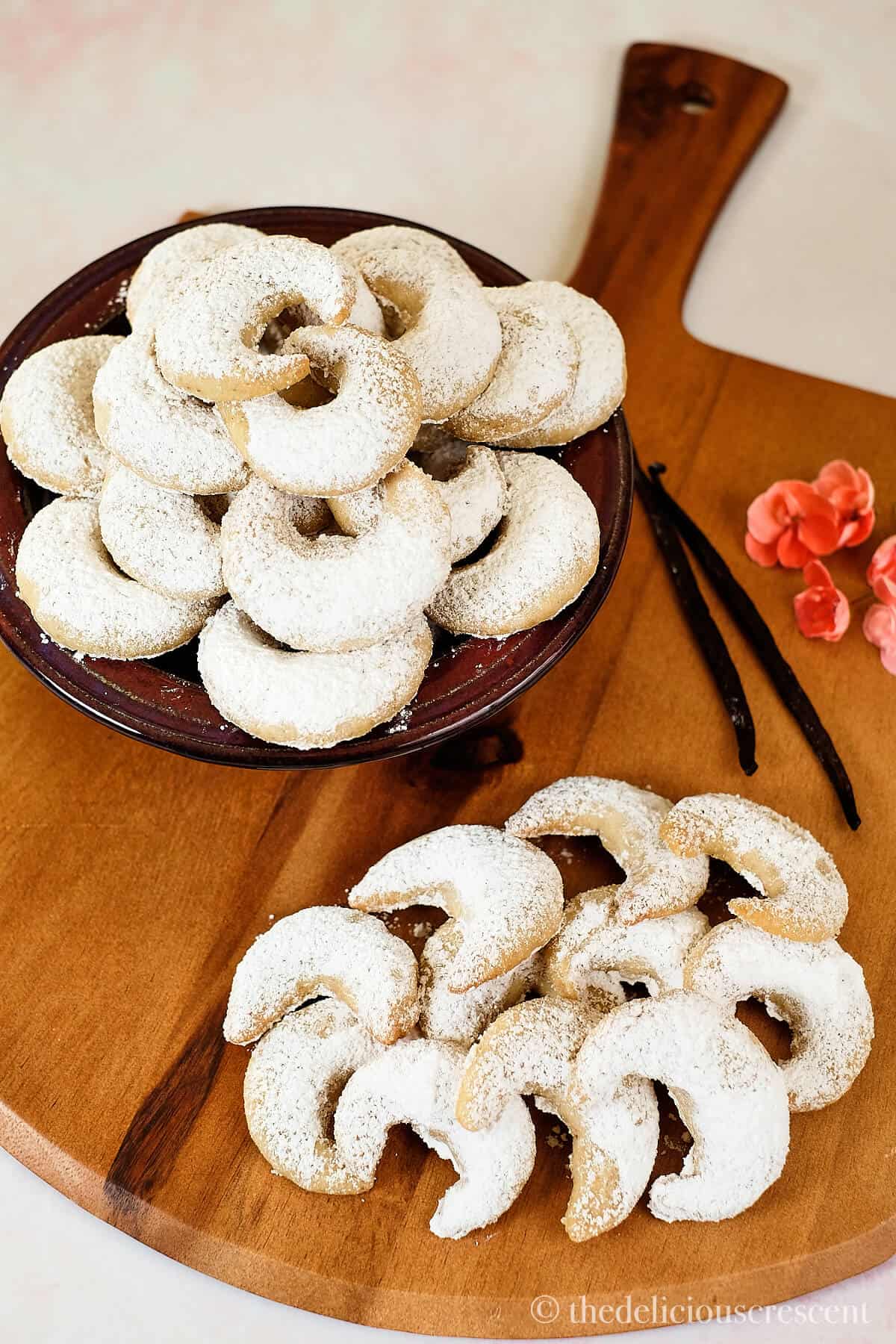 German crescent cookies dusted with vanilla sugar.