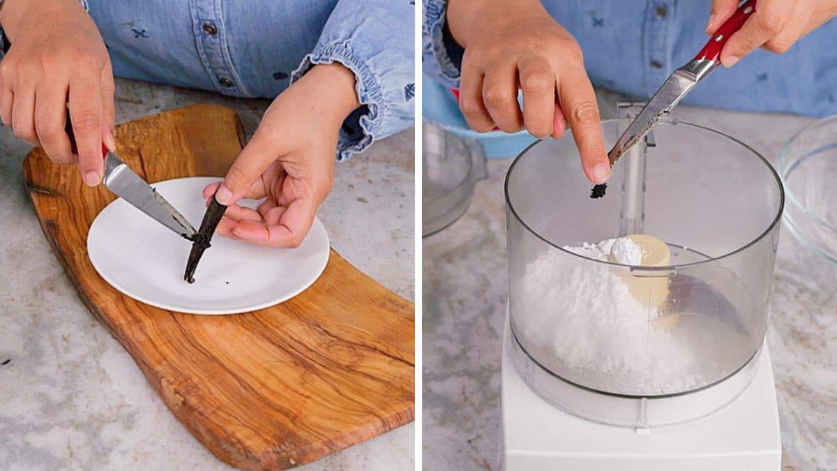 Making of vanilla sugar.