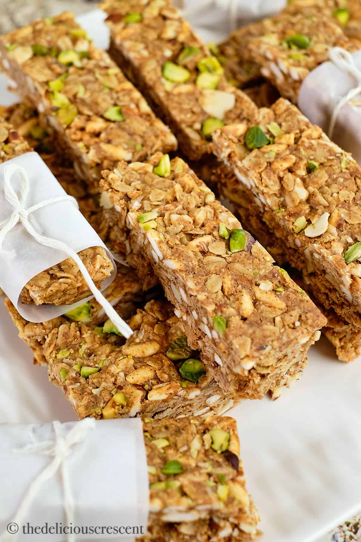 Breakfast bars made with almonds and wrapped.