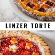 Different views of Linzer torte served on the table.