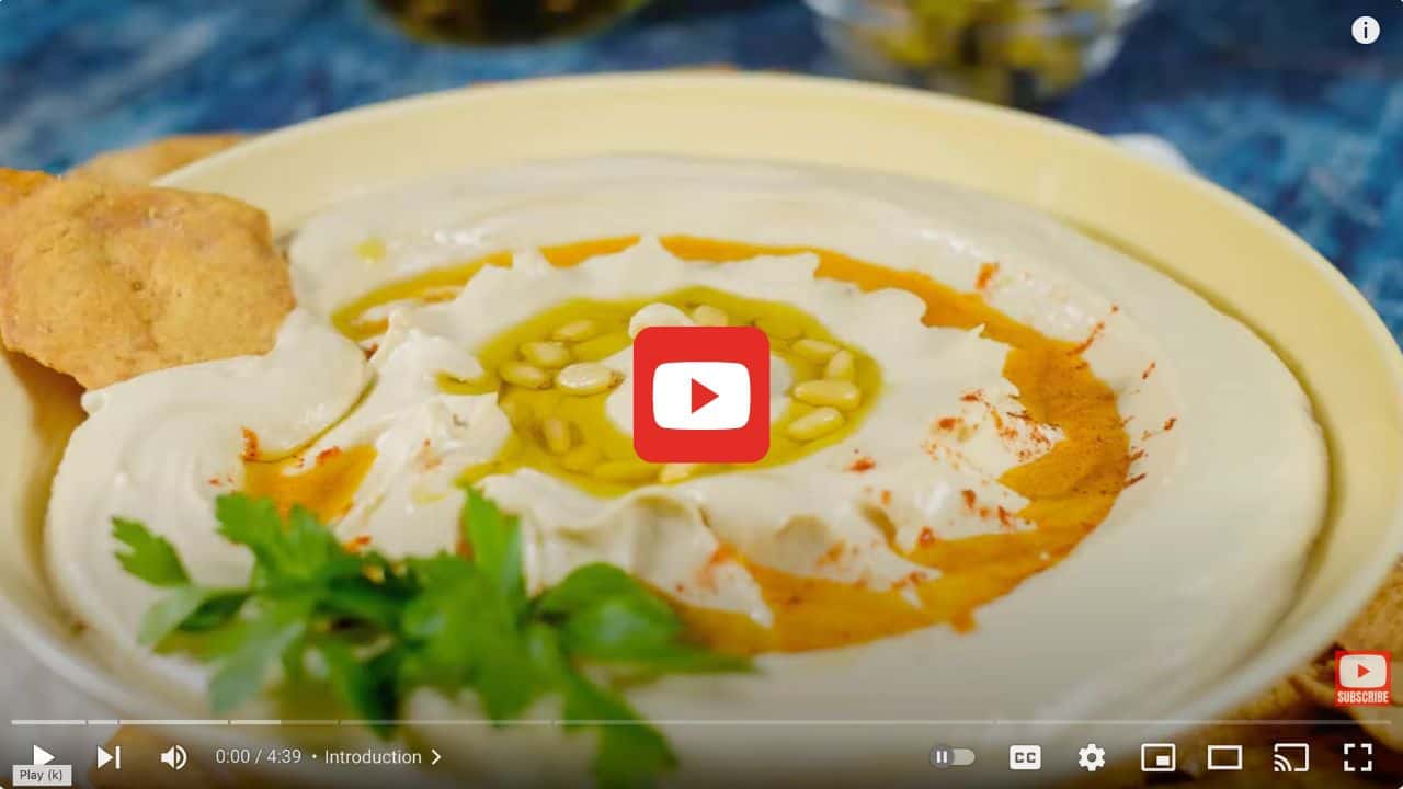 Creamy hummus YouTube video image.