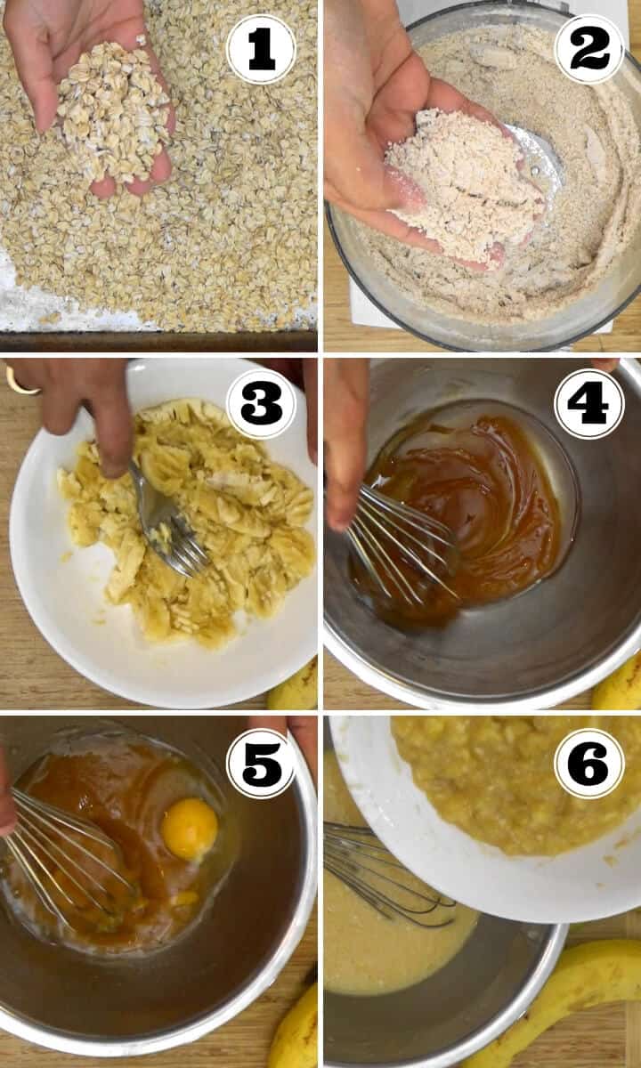 The step by step preparation of oatmeal muffins. 