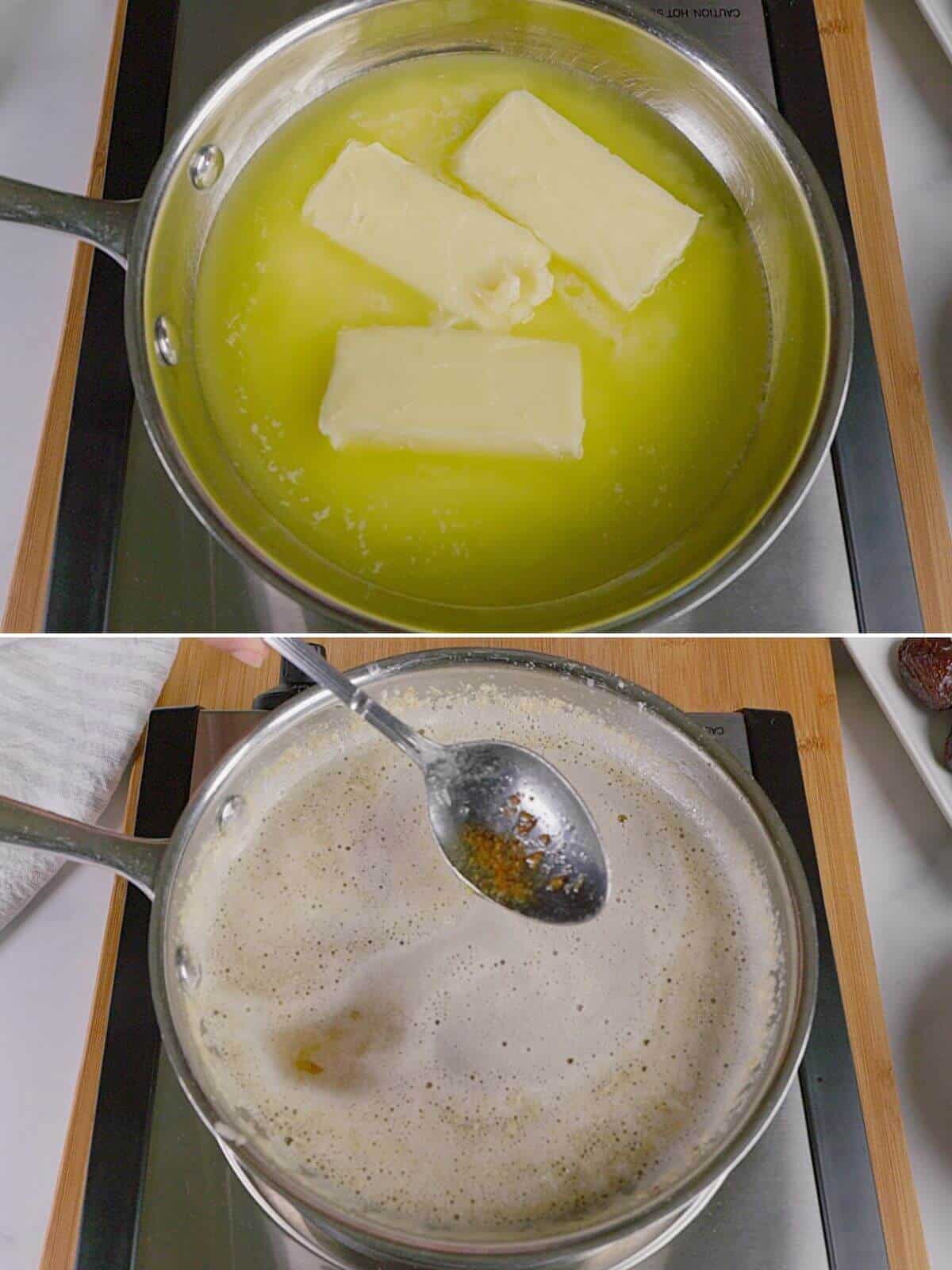 Ghee being made from butter.