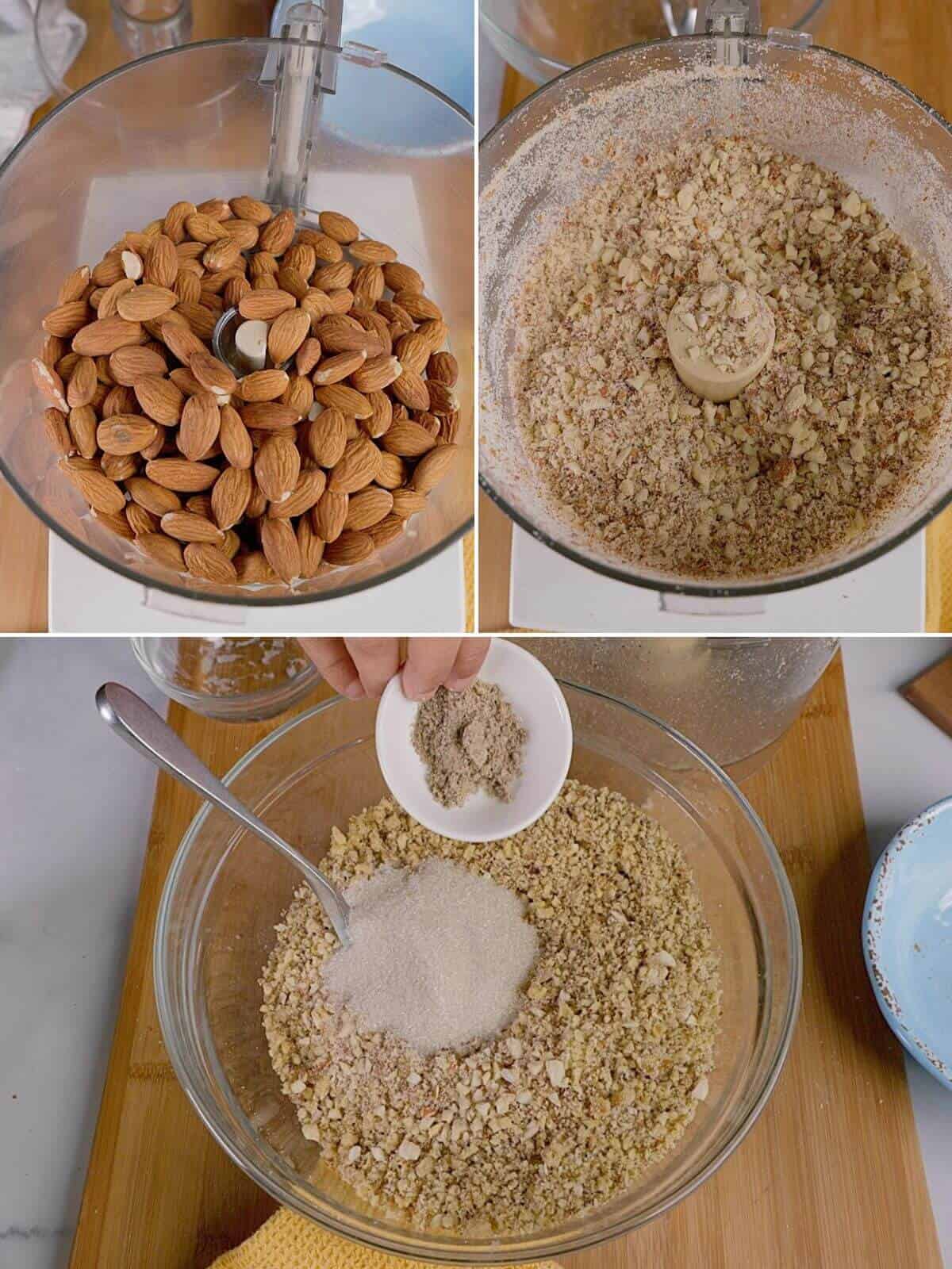 Nuts being processed and combined to make nut filling.