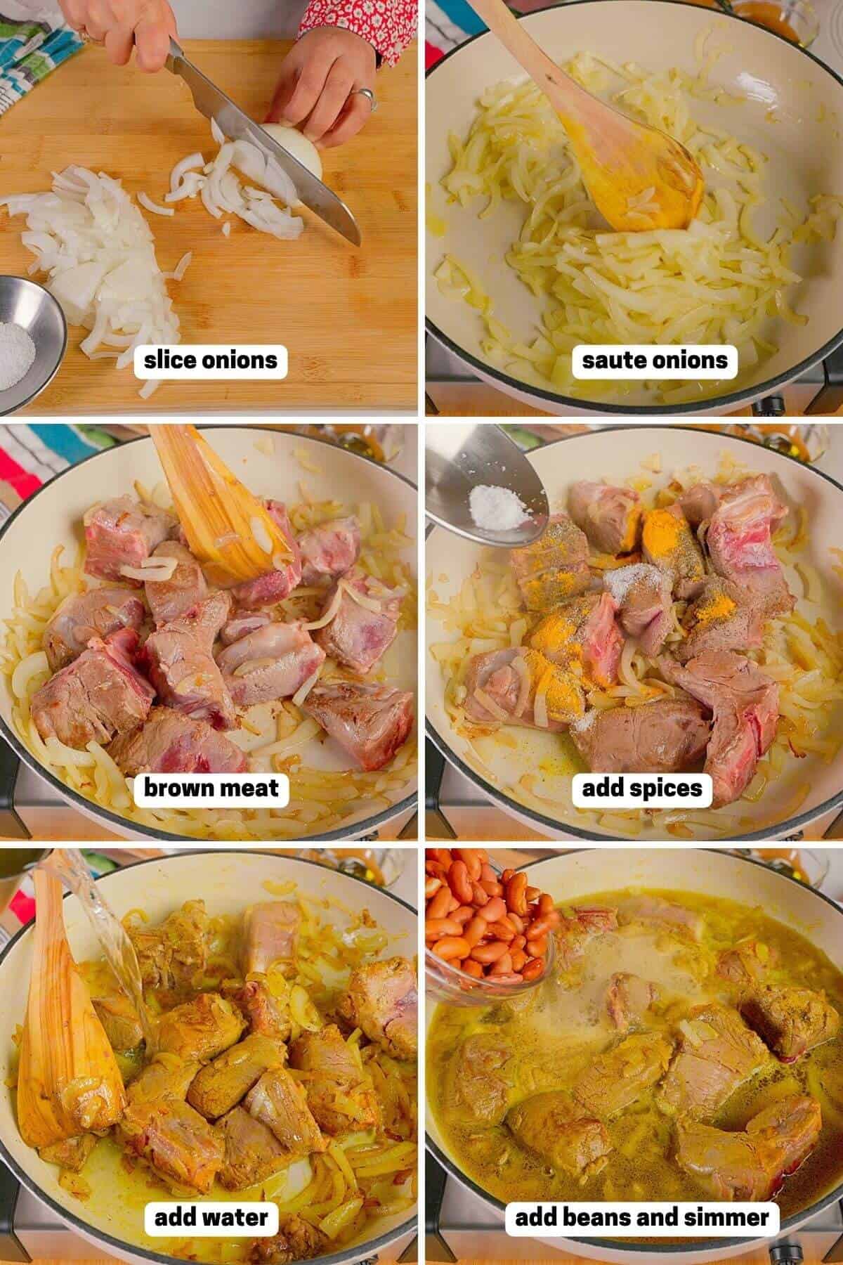 Steps for making the meat stew.