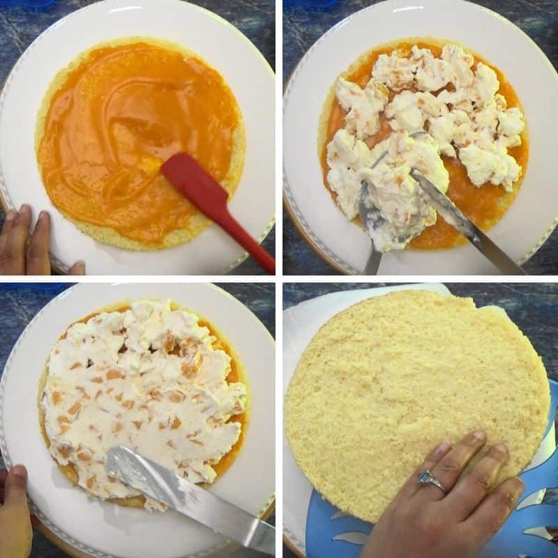 Mango cake layers being made.