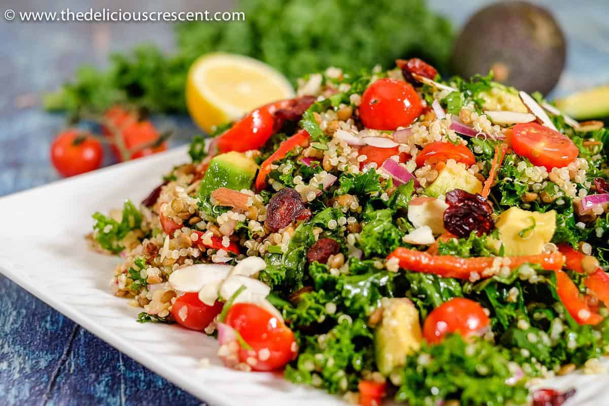 Close up view of fresh kale salad.