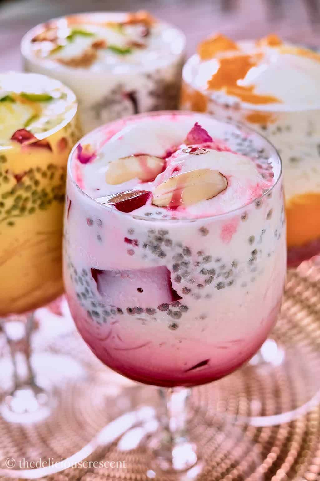 Rose falooda served in a tall glass