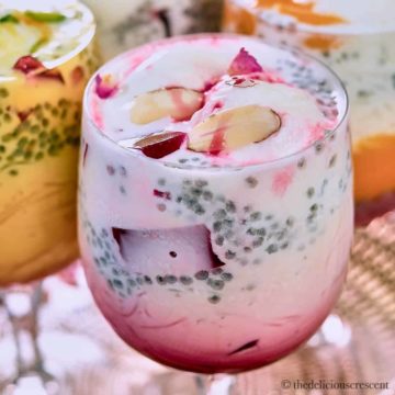 Falooda served in a tall glass.