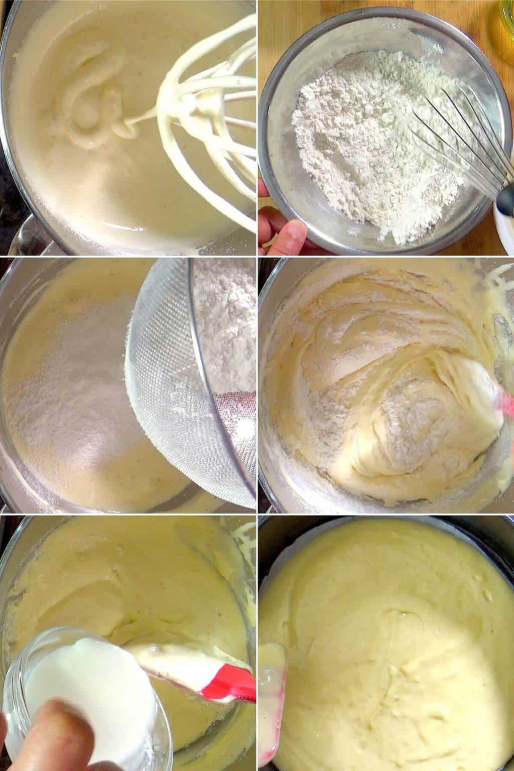Step by step process for making the plain cake.