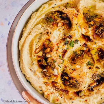 Butter bean mash dip served in a bowl.