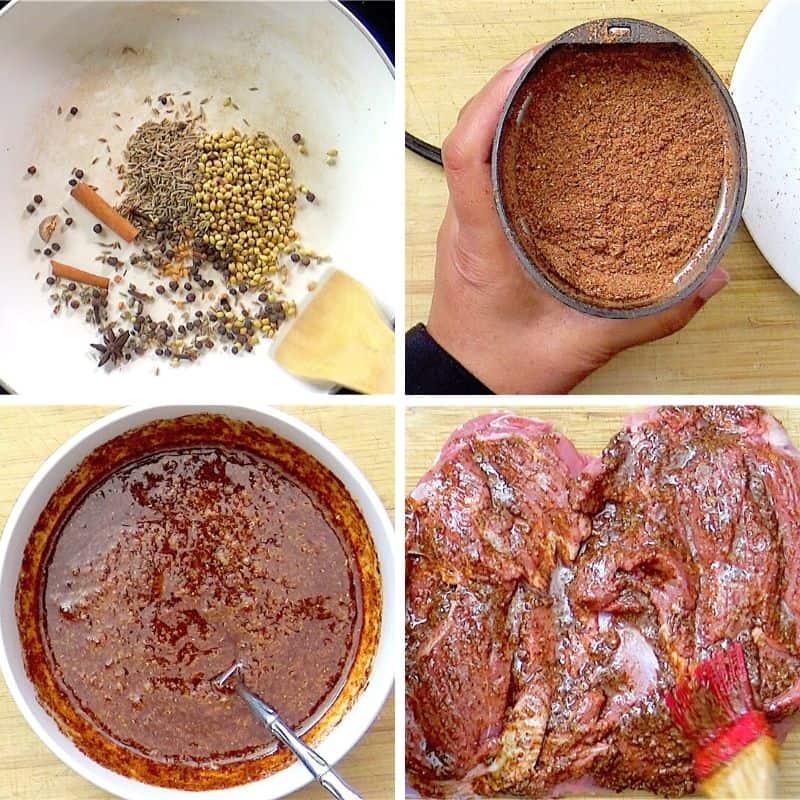 Preparing the spice blend, marinade and its application to the meat.