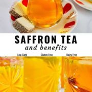 Saffron tea and its benefits pin image with different views.