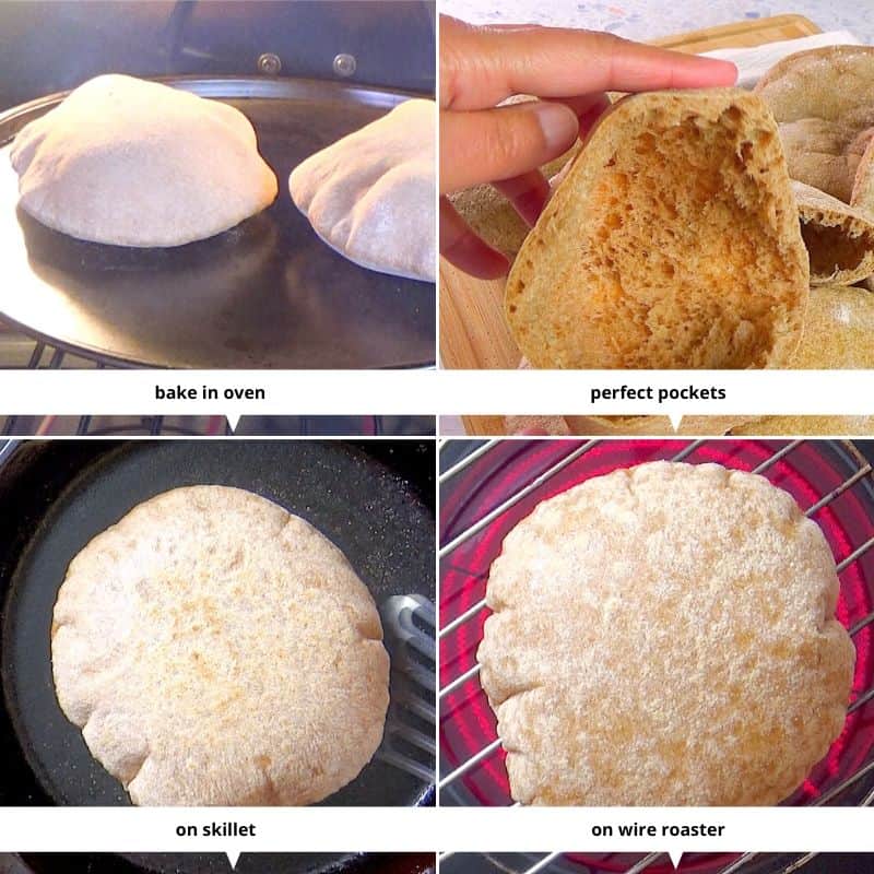 Baking the pocket flatbread in oven and cooking it on stove.