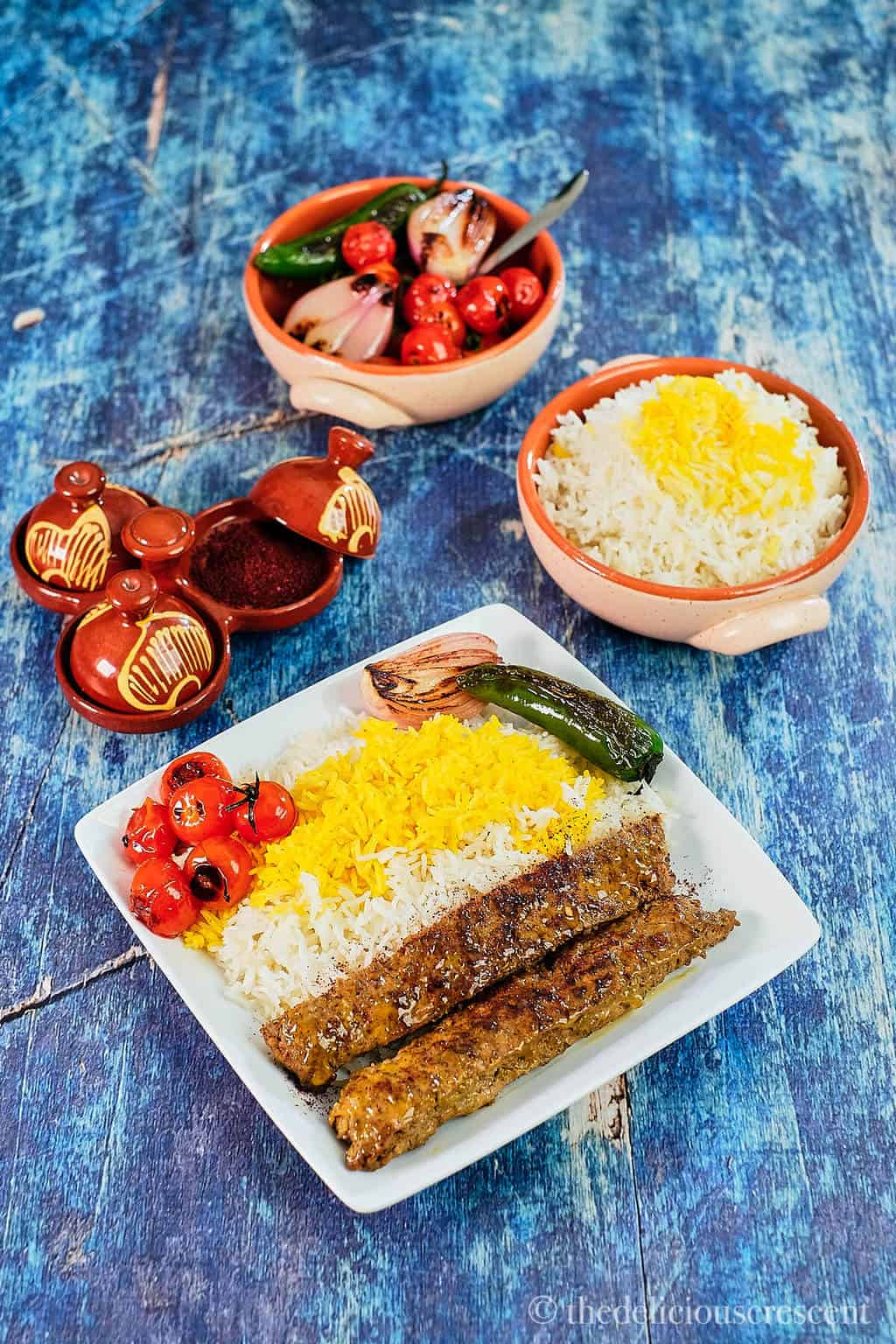 Overhead of a delicious Persian meal.