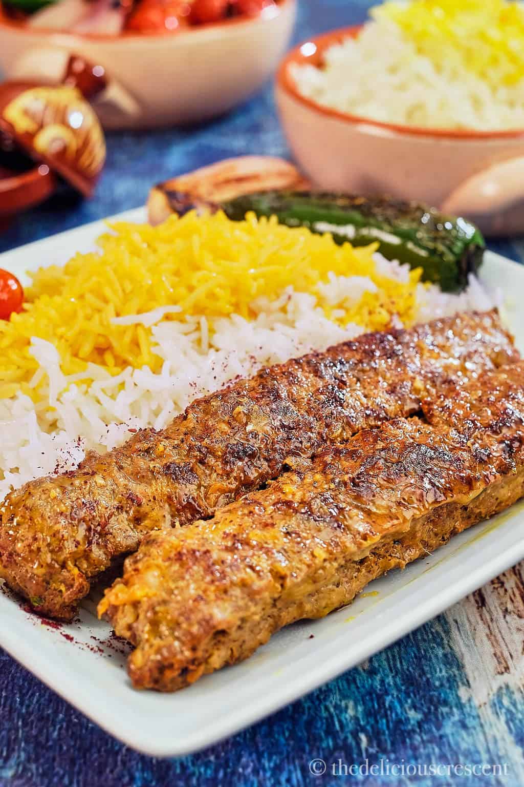 Kabab tabei serve with Persian saffron rice and vegetables.