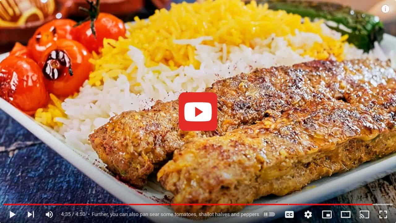 Kabab tabei (ground beef kabobs) YouTube video image.