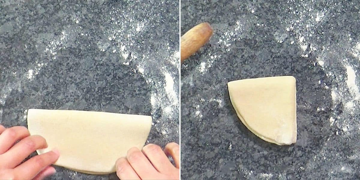 Triangle folded layered dough portion.